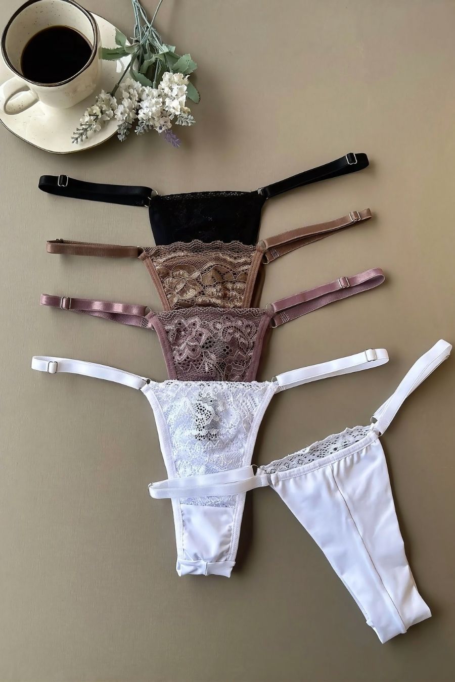 Double-String Microfiber Thong with Lace Front & Adjustable Sides