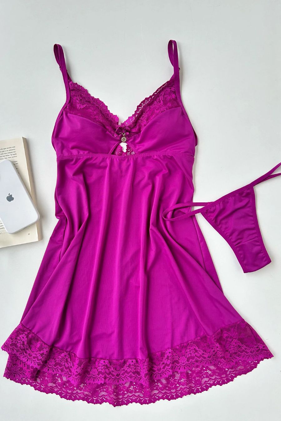 Lace-Trim Satin Camisole Set –
