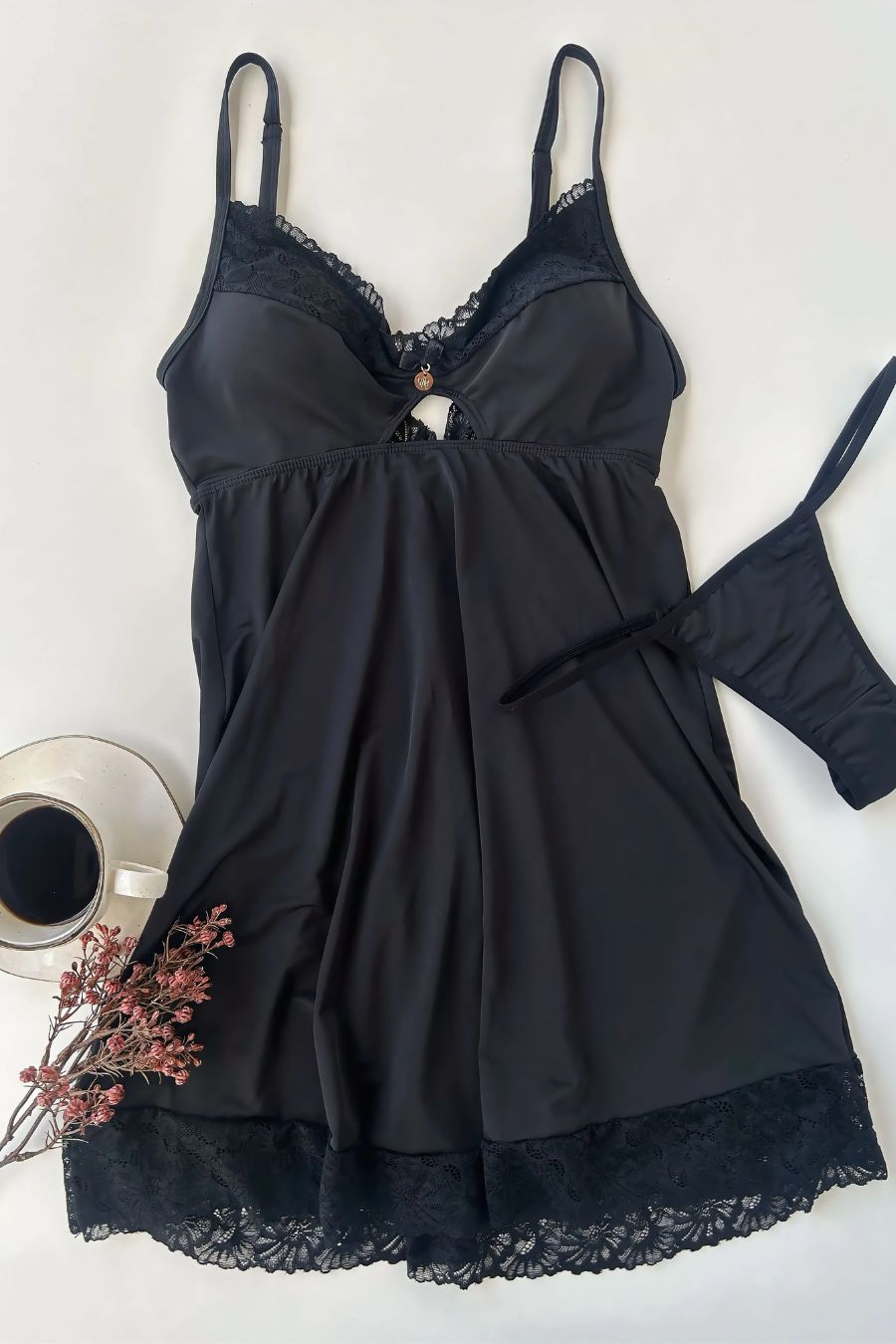 Lace-Trim Satin Camisole Set –