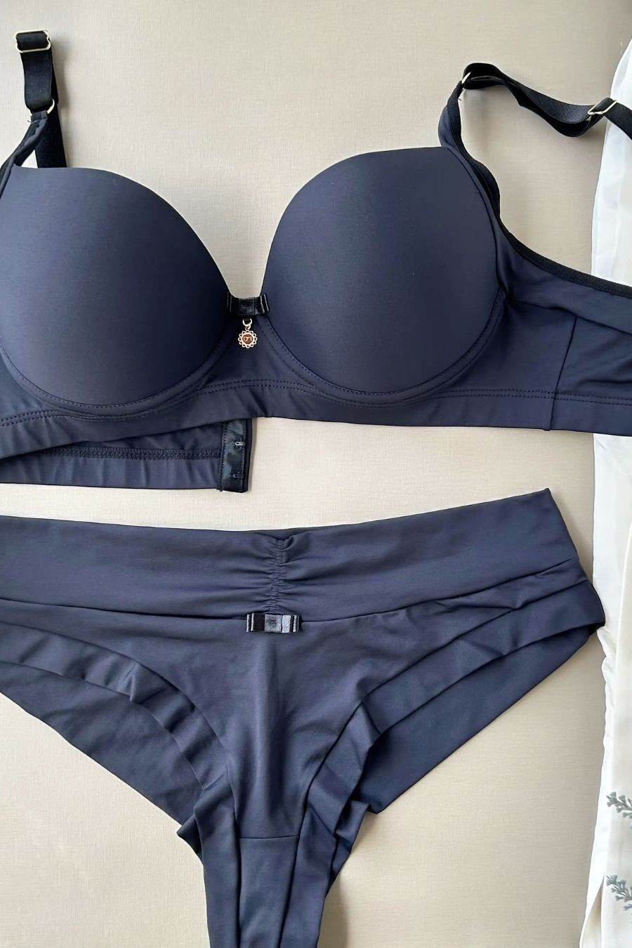 Plus Size Microfiber Support Lingerie Set with High-Waisted Double-Layer Panty