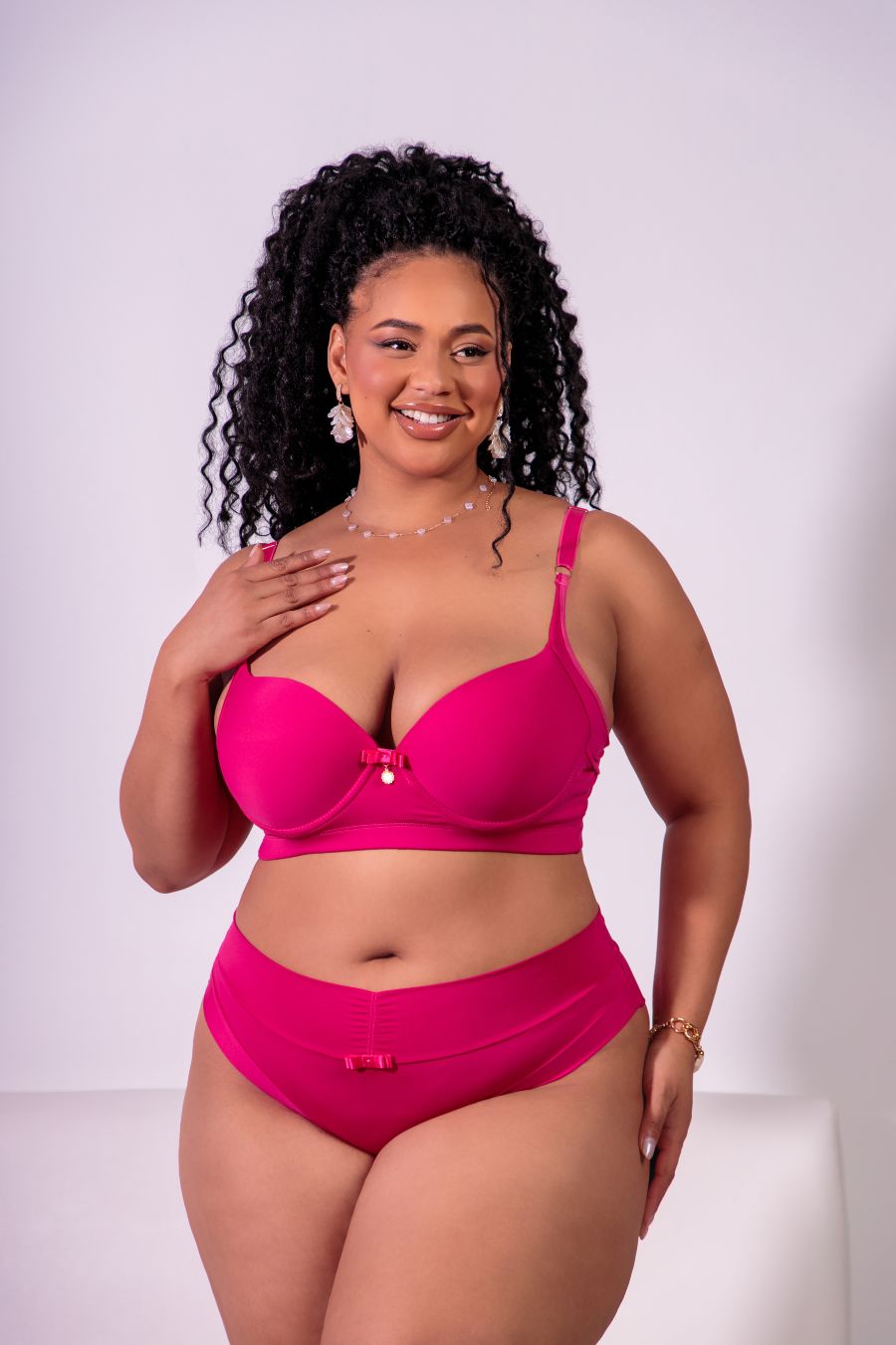 Plus Size Microfiber Support Lingerie Set with High-Waisted Double-Layer Panty