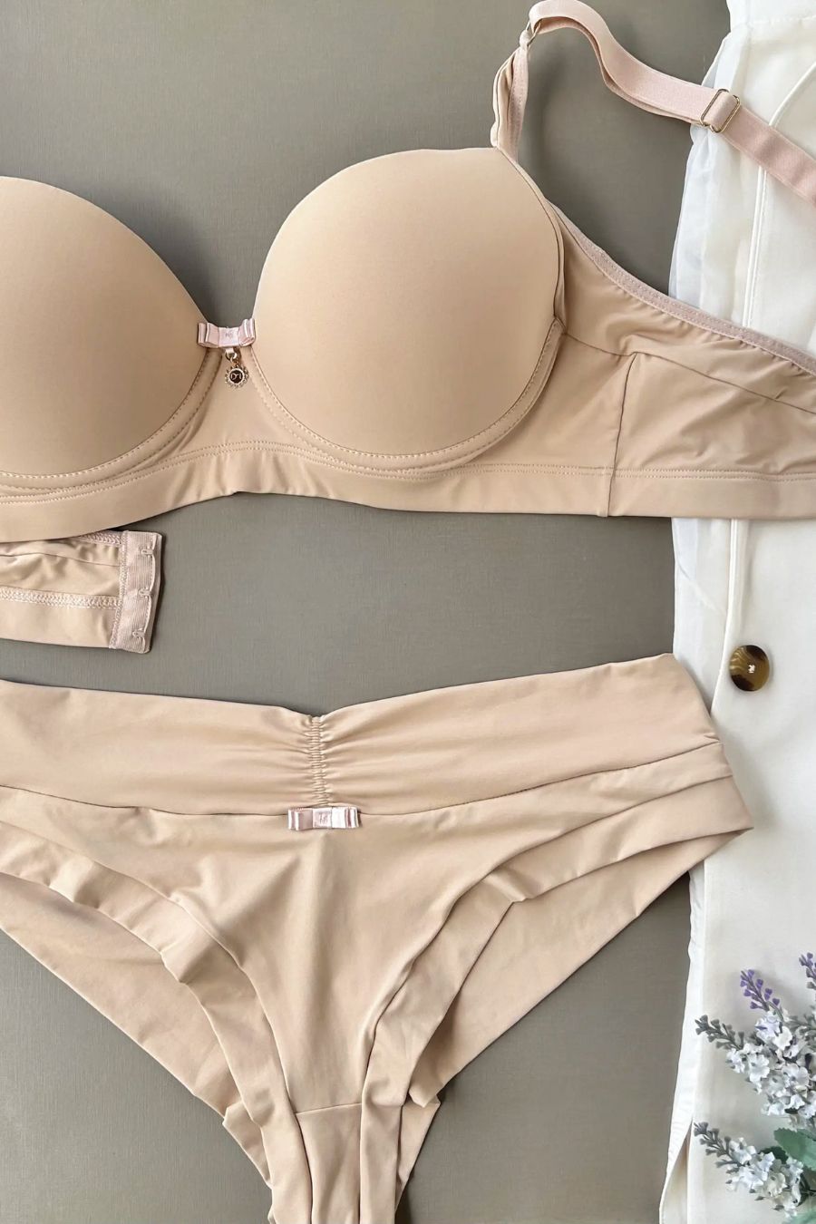 Plus Size Microfiber Support Lingerie Set with High-Waisted Double-Layer Panty