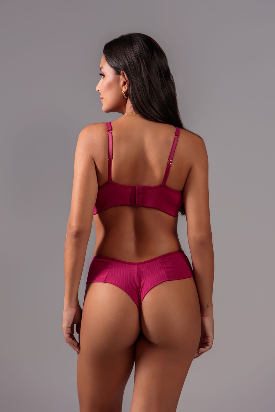Ribbed Comfort Lingerie Set – Supportive Elastic Bra & High-Waisted Double-String Panty
