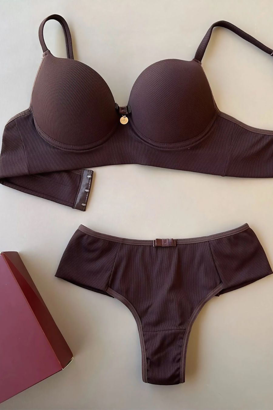 Ribbed Comfort Lingerie Set – Supportive Elastic Bra & High-Waisted Double-String Panty