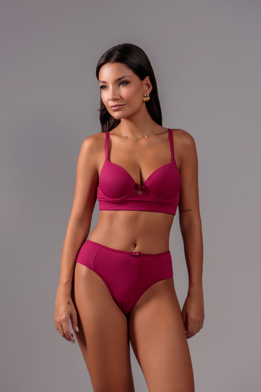 Ribbed Comfort Lingerie Set – Supportive Elastic Bra & High-Waisted Double-String Panty