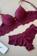 All-Lace Lingerie Set – Structured Underwire Bra with Layered Lace Band & Seamless-Style Lace Thong